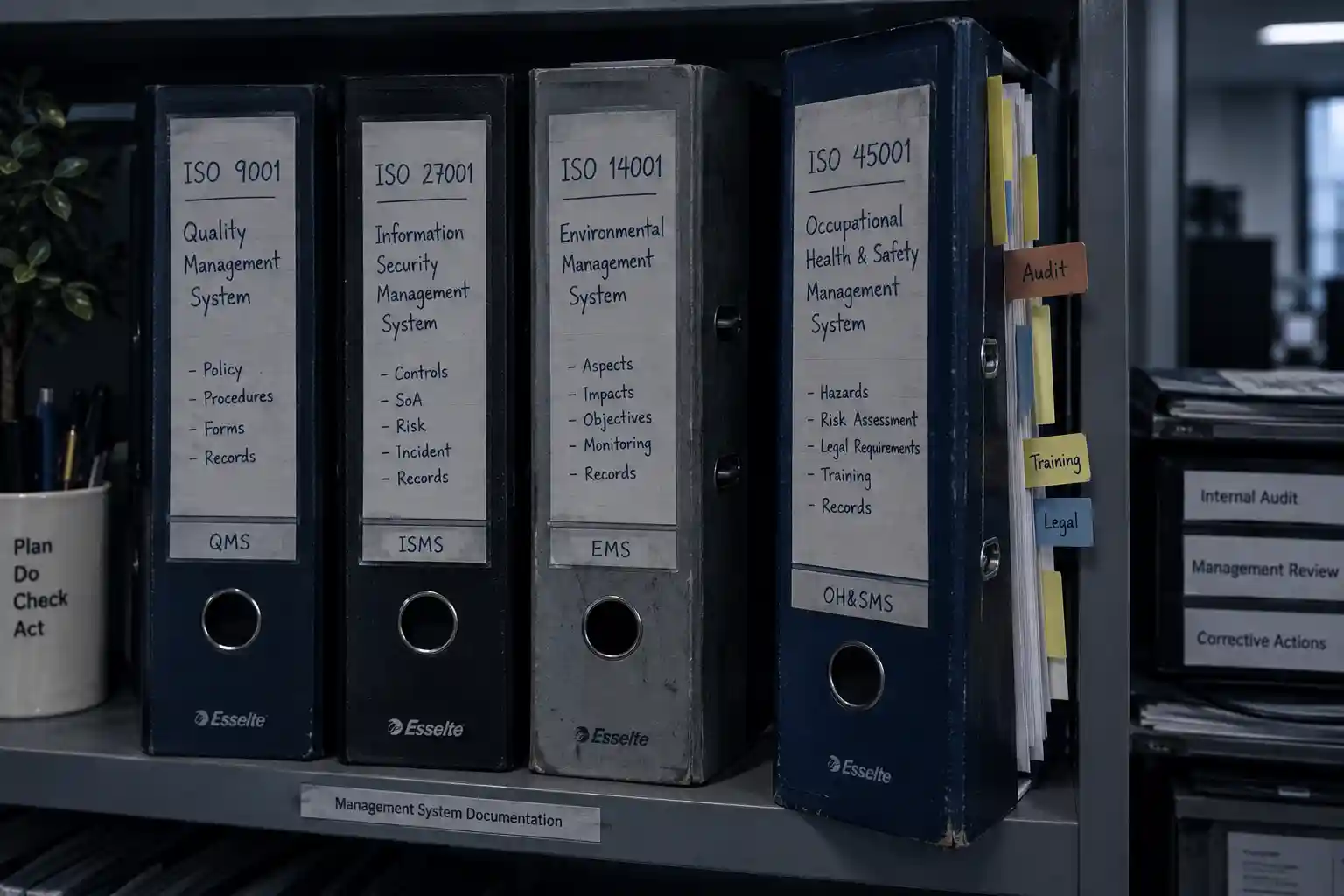 ISO management system binders in daily use on an office shelf
