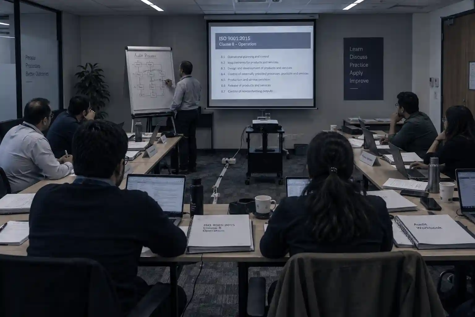 A lead auditor training session in a corporate meeting room
